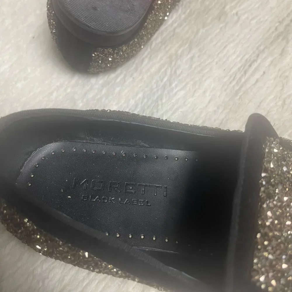 Moretti Black lane is leather black Men's Glitter Loafers suede trims SZ11.5